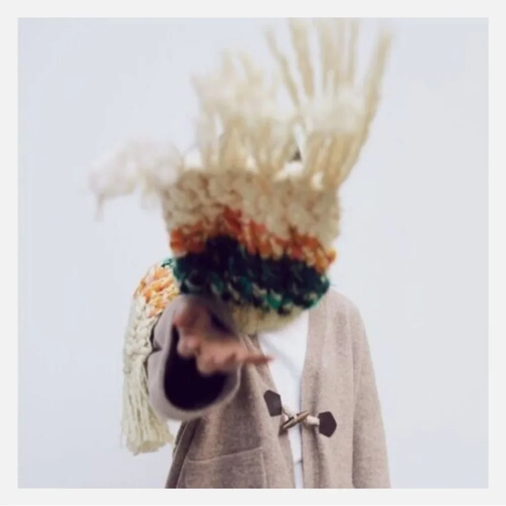 Zara Oversized Multi Color Chunky Knit Fringe Scarf